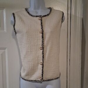 Adrianna Papell Cream Textured Blouse with Black Accents